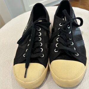 Gola Black and Cream Canvas Sneakers with Stripes